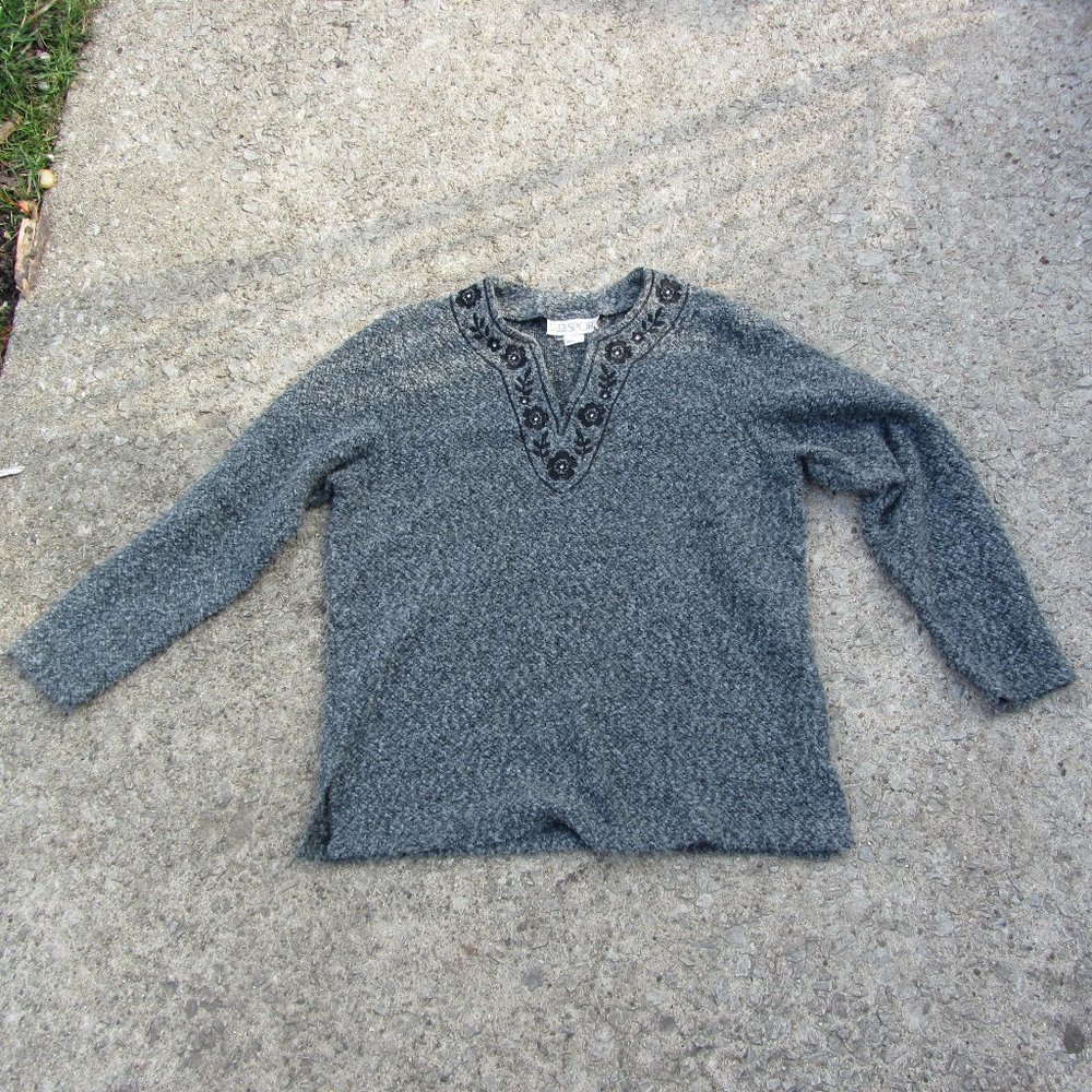 3 for $40 - sweater C.D. Sport grey size Large floral embroidery (w2210)
